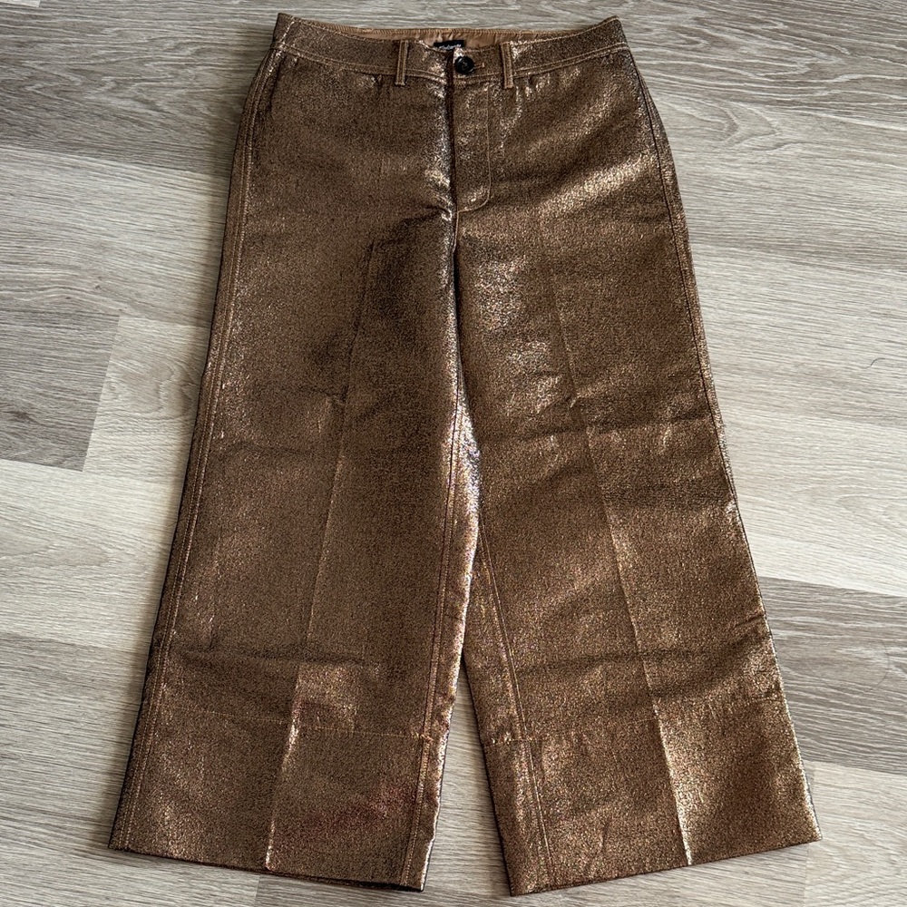 NWT Madewell Emmette Wide-Leg Crop Pants in Metallic
